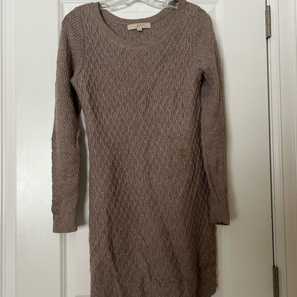 LOFT Taupe Long Sleeve Knit Dress